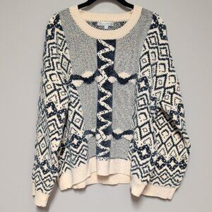 Nordic Patterned Crew Neck Sweater - Cream and Black